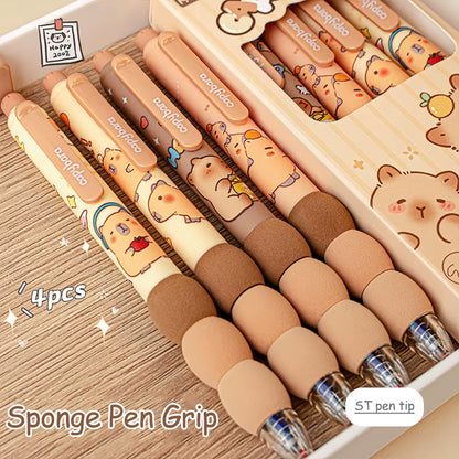 4Pcs Cartoon Cute Capybara Erasable Gel Pens Neutral Pens Side Press Erasable Pen Stationery School Office Supplies