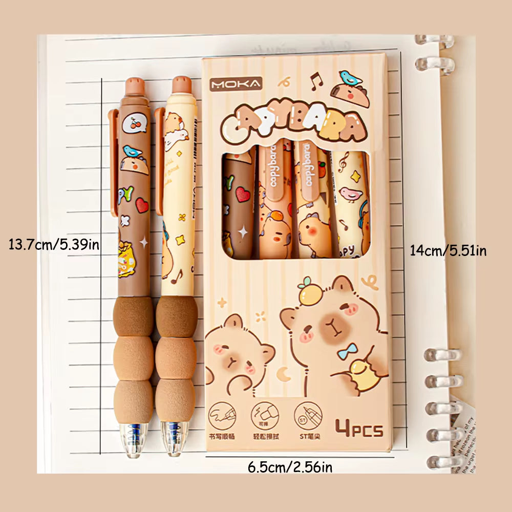 4Pcs Cartoon Cute Capybara Erasable Gel Pens Neutral Pens Side Press Erasable Pen Stationery School Office Supplies