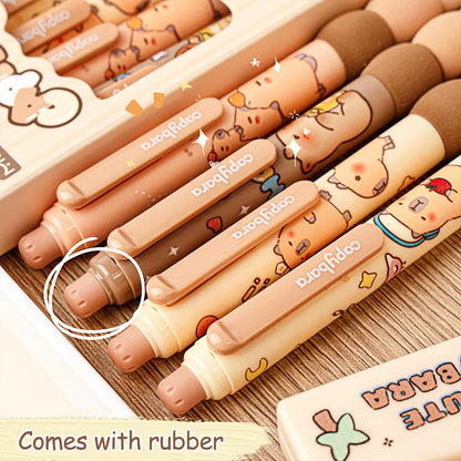 4Pcs Cartoon Cute Capybara Erasable Gel Pens Neutral Pens Side Press Erasable Pen Stationery School Office Supplies